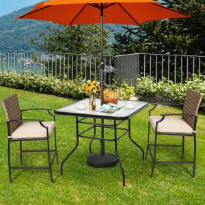 Table patio 32 po verre trempé cadre acier carré