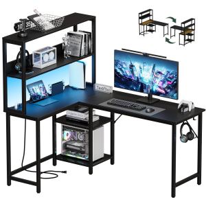 Bureau gaming L-shaped prise USB LED rangement