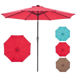 Parasol patio 10 pi 32 LED solaires rouge
