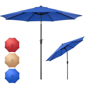 Parasol patio 9pi polyester toile, cadre fer 8 baleines UV