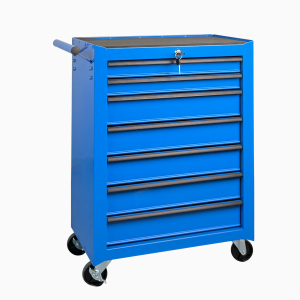 Chariot rangement 7 tiroirs roulettes sommier amovible bleu