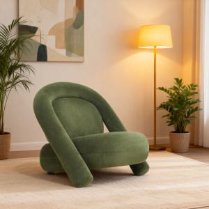 Fauteuil lounge velours 32 po, design spécial, vert foncé