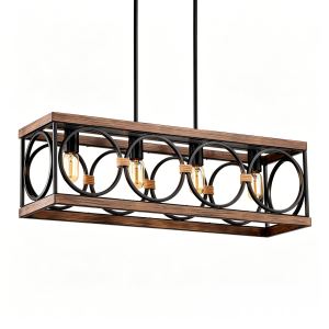 Luminaire suspendu fermier 31,6" bois rustique noir, 4 ampoules, industriel
