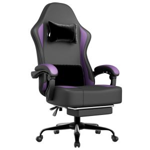 Gaming Chair With Pocket Spring Cushion And Footrest, Ergonomic Computer Chair For Adults, Breathable PU Leather Game Chair, Adjustable Headrest And Lumbar Support Office Desk Chair
