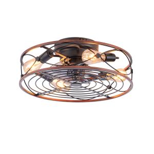Ventilateur Plafond 20 po Cagé Lumières Télécommande Noir Bois Noyer