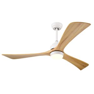 Ventilateur plafond 52 po 3 pales bois blanc naturel DEL