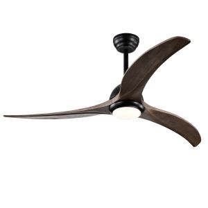 Ventilateur plafond 52 po, lames bois massif, télécommande, noir mat