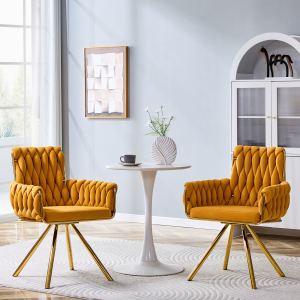 2 Chaises velours tressé or jaune luxe