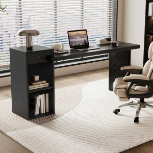 Table console bois moderne 2 tablettes rangement ouvert