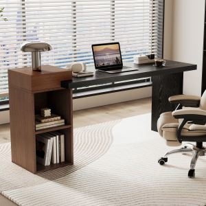 Table console bois grain 2 tons noir noyer tablettes
