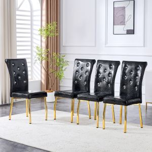 Ensemble 4 chaises à manger peau d'alligator, pieds métal doré