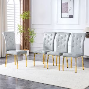Ensemble 4 chaises salle à manger crocodile gris or cuir cristal