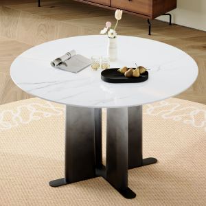 Table à manger marbre blanc MDF, pieds dégradé noir/blanc, 2-4 personnes