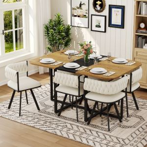 Ensemble table salle à manger 7 mcx 6 chaises velours beige noir