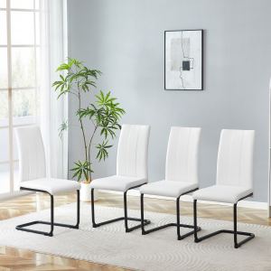 Ensemble de 4 chaises de salle à manger blanc polyuréthane, pieds tube noir