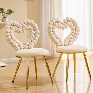Ensemble 2 chaises accent cœur tufauté, velours, cadre or
