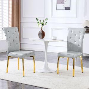 Ensemble 2 chaises salle à manger, cuir crocodile, gris or élégant