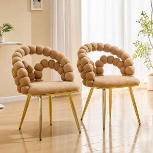 Ensemble de 2 chaises de salle à manger velours moderne dos bulle, brun et or