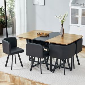 Ensemble salle à manger 7 pièces, table et 6 chaises noires