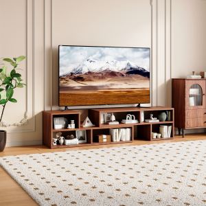 Meuble TV modulaire noyer - Rangement ouvert, centre divertissement