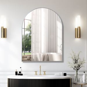 Miroir salle de bain 30x40" métal argenté arrondi