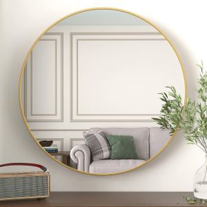 Miroir salle bain or rond 36po, cadre métal mur W2203134082