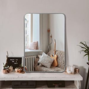 Miroir salle bain 24x32 po cadre métal argent rectangle