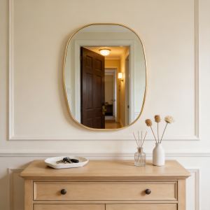 Miroir vanité salle bain or 24x32po, cadre métal ovale