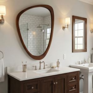 Miroir noyer noir 20x30 po irrégulier, bois massif