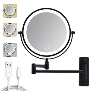Miroir de maquillage mural lumineux 10X/1X rechargeable, 3 couleurs