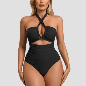 Maillot une-pièce croisé halter contrôle ventre