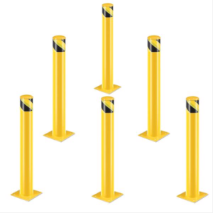 Bollards sécurité acier enduit jaune, barrière stationnement zones achalandées