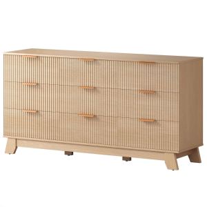 Commode bois 9 tiroirs, panneaux cannelés, chambre