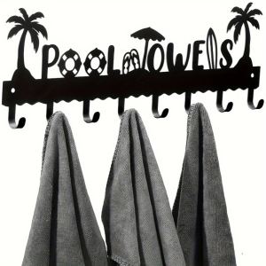CIFbuy Porte-serviette piscine fer 8 crochets mural noir