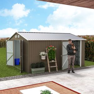 Remise métal extérieur 10x12 pi brun, porte verrouillable