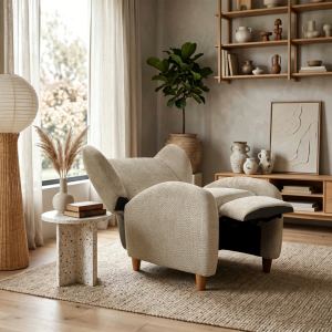 Fauteuil Nordic chenille dossier courbe chameau