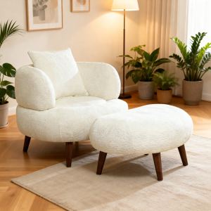Fauteuil club chenille 36 po, coussin ottomane, blanc