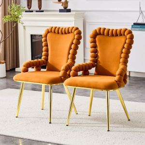 Chaises bulle orange velours pieds dorés, lot 2