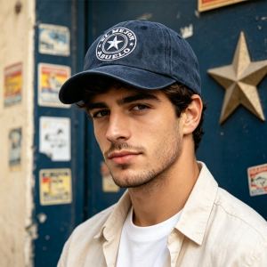 Casquette baseball bleu marine lavé brodée étoile vintage