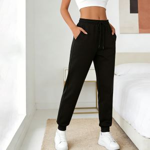 Pantalon jogging ample noir cordon poches confort