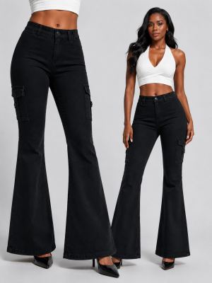Jean cargo évasé Y2K femme, stretch vintage