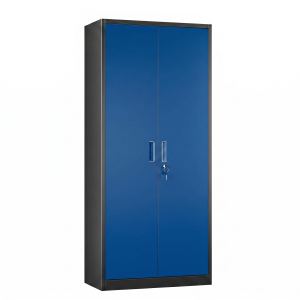 Armoire rangement acier verouillée noire bleue, 4 tablettes ajustables