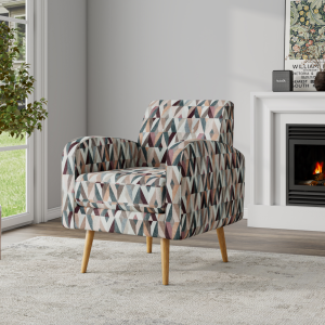 Darien Fauteuil accent rouge/tan prisme, pieds bois naturel