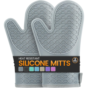Mitaines silicone 2pc résistantes chaleur coton gris