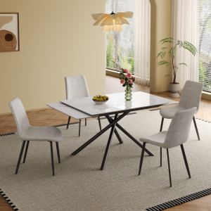 Table à manger pierre sintrée rétractable, 6-8 places blanc