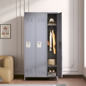 Casier acier 3 portes 72 po avec serrures, gris, rangement garage
