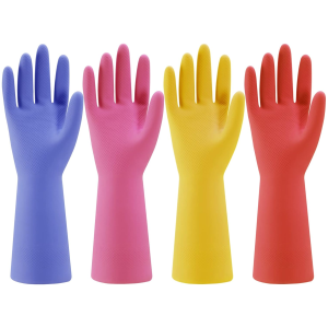 Gants de vaisselle caoutchouc 4 paires, réutilisables, antiglisse, moyen