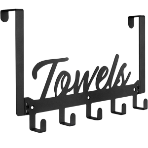 Over The Door Hooks Towel Rack Heavy Duty Door Hanger With 5 Coat Hooks For Bedroom Bathroom Kitchen Black