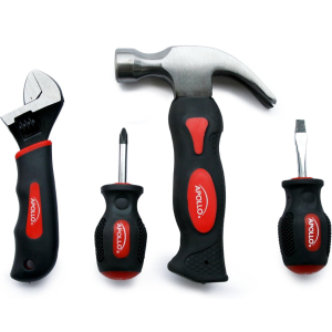 Apollo Tools Ensemble 4 pièces Marteau stubby, tournevis, clé rouge