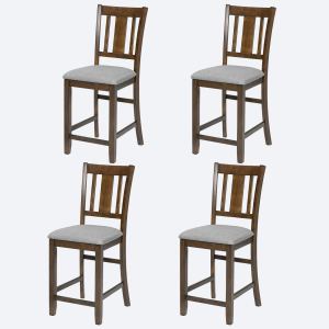Ensemble 4 chaises comptoir bois, siège rembourré, noyer, salle à manger